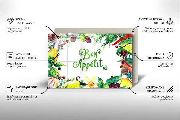 Tabla de cortar de vidrio Inscripción bon appetit