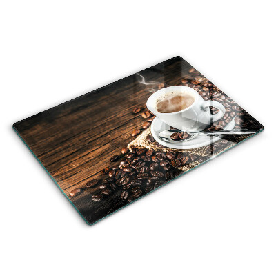 Tabla de cortar de vidrio Taza y granos de café