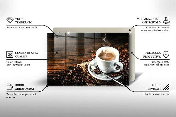Tabla de cortar de vidrio Taza y granos de café