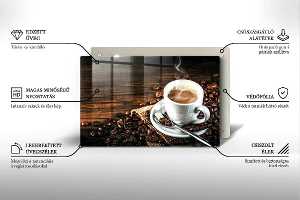 Tabla de cortar de vidrio Taza y granos de café