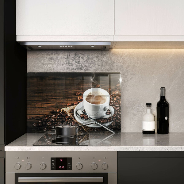 Tabla de cortar de vidrio Taza y granos de café