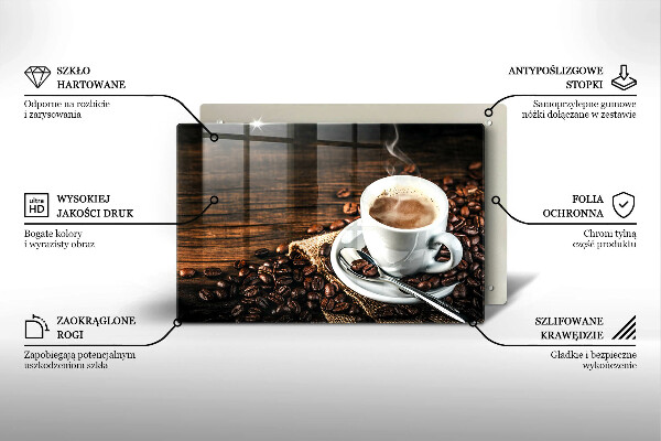 Tabla de cortar de vidrio Taza y granos de café