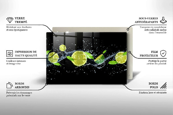 Tabla de cortar de vidrio Agua de lima y menta