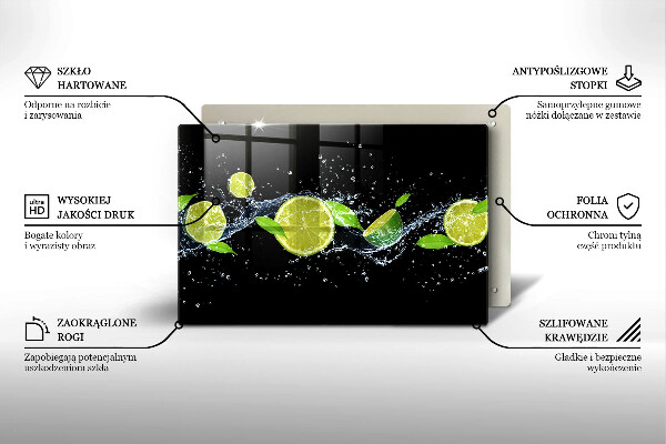 Tabla de cortar de vidrio Agua de lima y menta