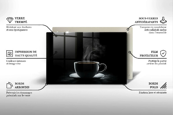 Tabla de cortar de vidrio Taza de café caliente