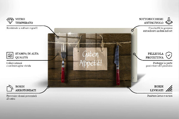 Tabla de cortar de vidrio Inscripción guten appetit sobre tablas de madera