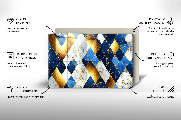 Tabla de cortar de vidrio Rombos de mármol dorado