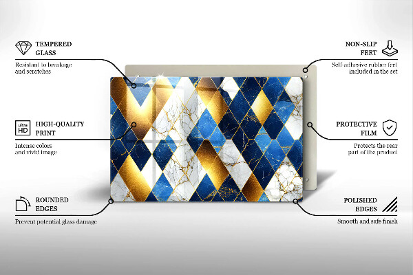 Tabla de cortar de vidrio Rombos de mármol dorado
