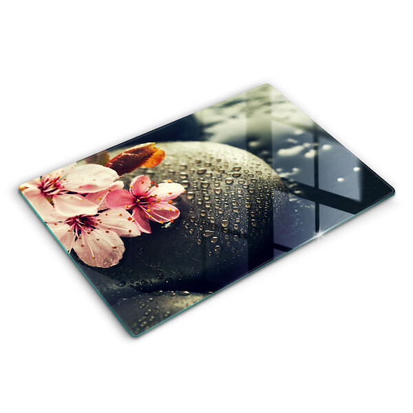 Tabla de cortar de vidrio Flores piedras zen