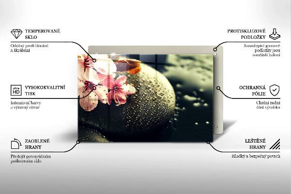 Tabla de cortar de vidrio Flores piedras zen