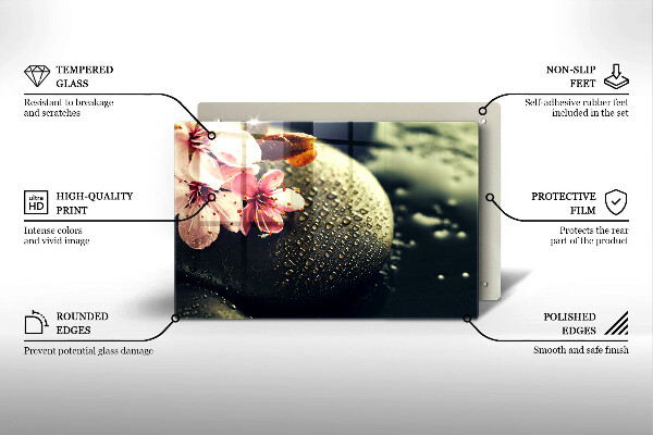Tabla de cortar de vidrio Flores piedras zen