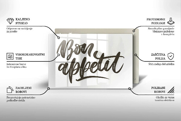 Tabla de cortar de vidrio Inscripción bon appetit