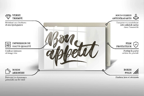Tabla de cortar de vidrio Inscripción bon appetit