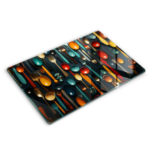 Tabla de cortar de vidrio Cucharas y tenedores de colores