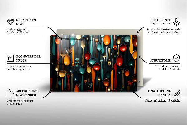 Tabla de cortar de vidrio Cucharas y tenedores de colores