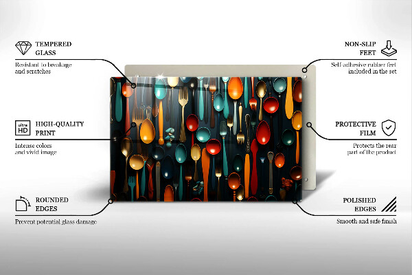 Tabla de cortar de vidrio Cucharas y tenedores de colores