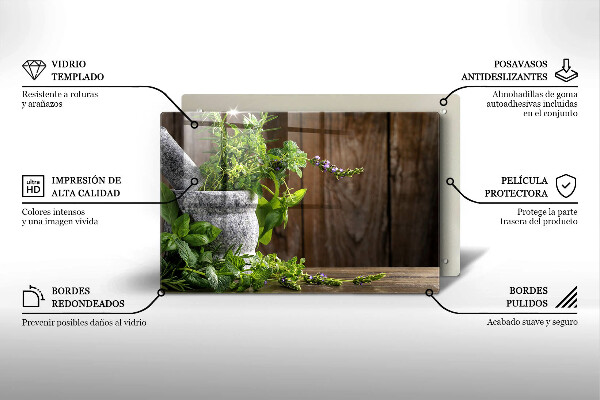 Tabla de cortar de vidrio Hierbas verdes
