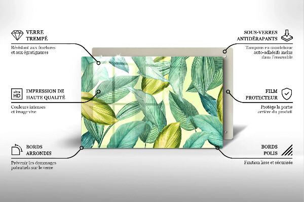 Tabla de cortar de vidrio Hojas tropicales verdes