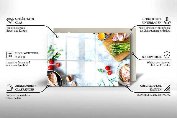 Tabla de cortar de vidrio Ingredientes en la cocina