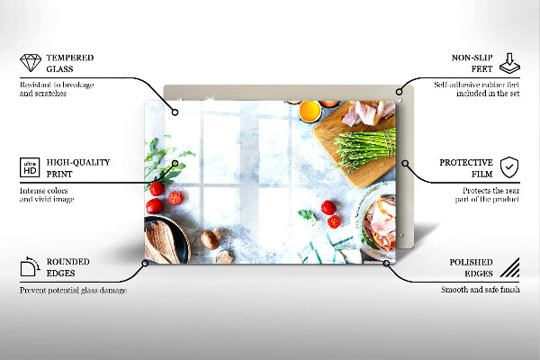 Tabla de cortar de vidrio Ingredientes en la cocina