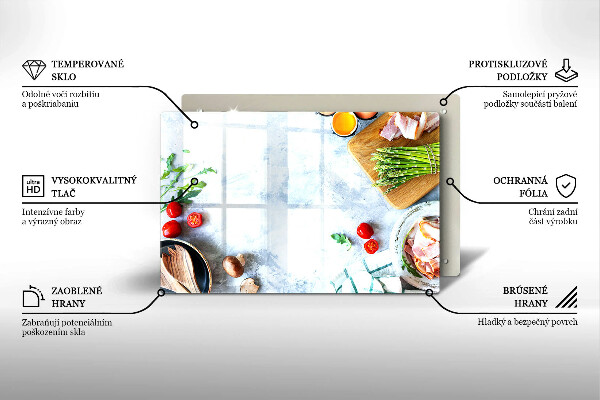 Tabla de cortar de vidrio Ingredientes en la cocina