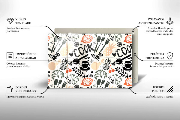 Tabla de cortar de vidrio Motivo de cocina de dibujos animados