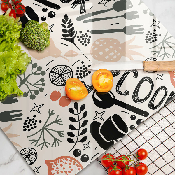 Tabla de cortar de vidrio Motivo de cocina de dibujos animados