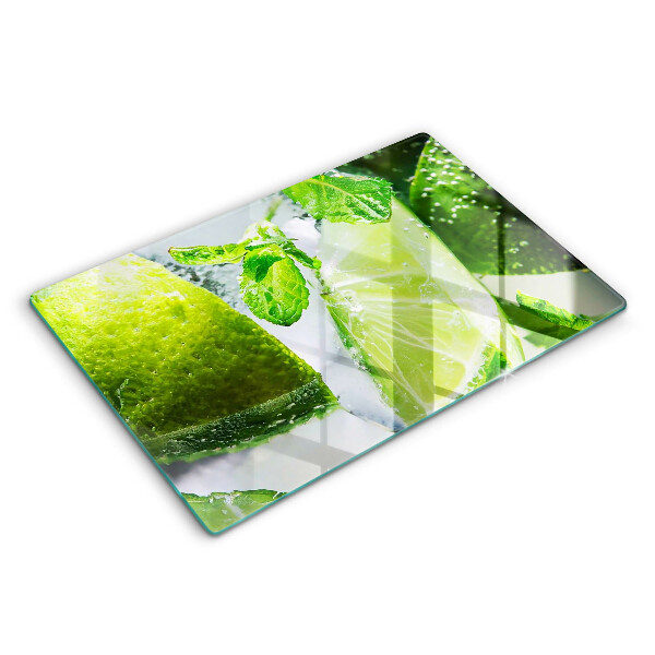 Tabla de cortar de vidrio Agua con lima y hielo