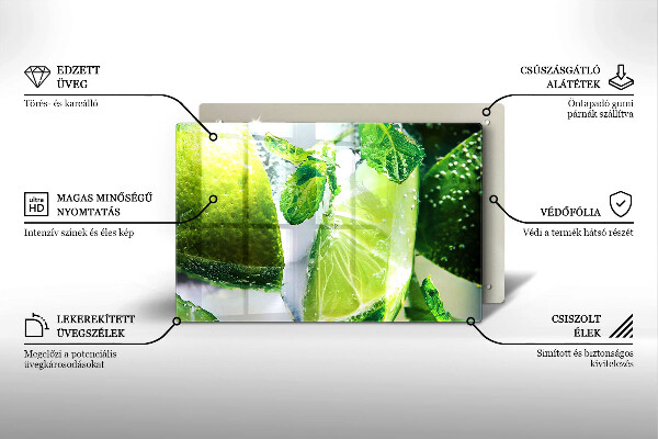 Tabla de cortar de vidrio Agua con lima y hielo