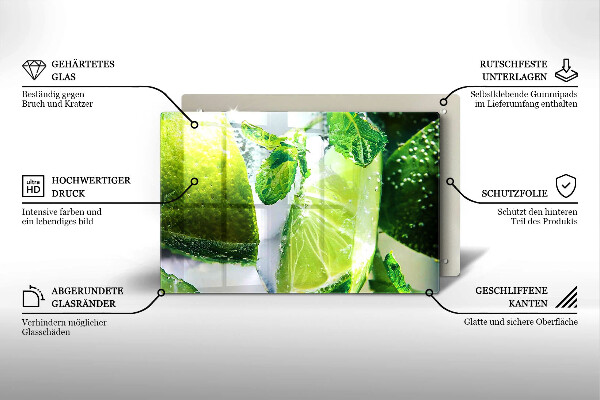 Tabla de cortar de vidrio Agua con lima y hielo