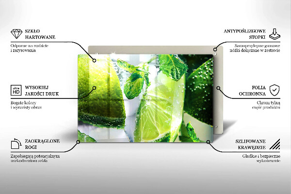 Tabla de cortar de vidrio Agua con lima y hielo