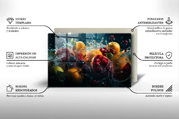 Tabla de cortar de vidrio Frutas en agua