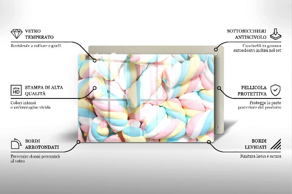 Tabla de cortar de vidrio Malvaviscos coloridos