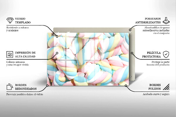 Tabla de cortar de vidrio Malvaviscos coloridos