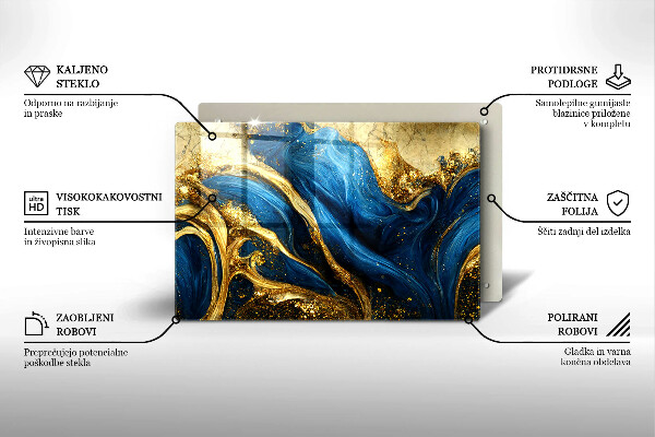 Tabla de cortar de vidrio Mármol azul y dorado