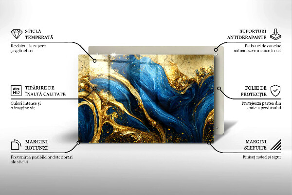 Tabla de cortar de vidrio Mármol azul y dorado