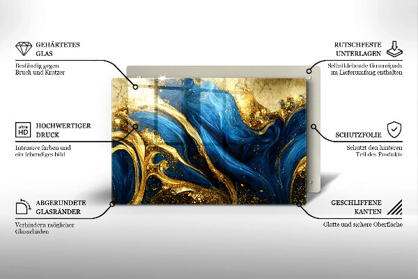 Tabla de cortar de vidrio Mármol azul y dorado