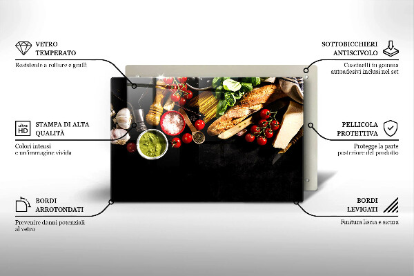 Tabla de cortar de vidrio Ingredientes y especias italianas