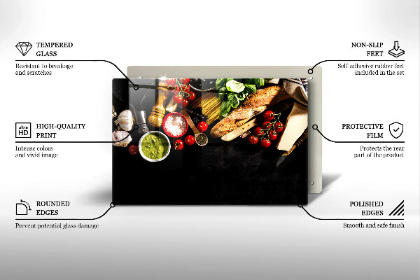 Tabla de cortar de vidrio Ingredientes y especias italianas