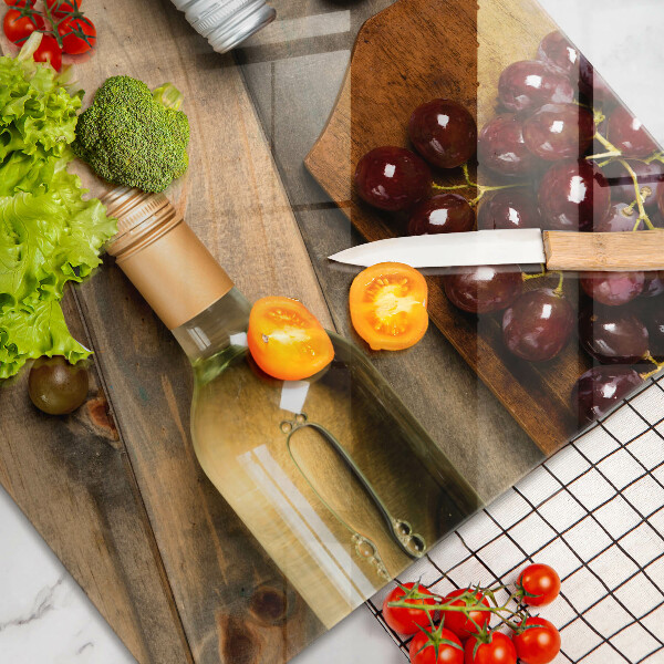 Tabla de cortar de vidrio Botellas de vino y uvas