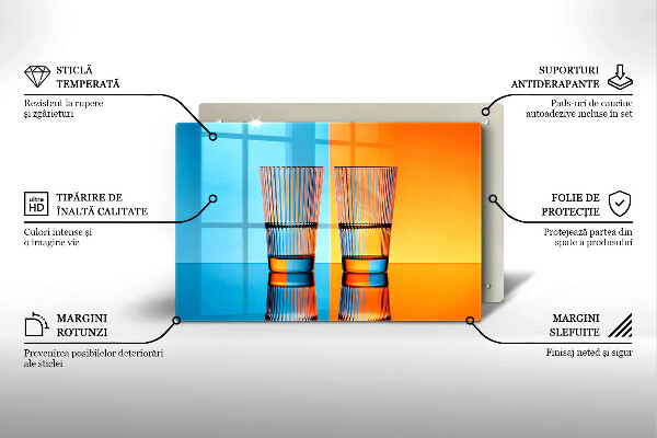 Tabla de cortar de vidrio Dos vasos de agua