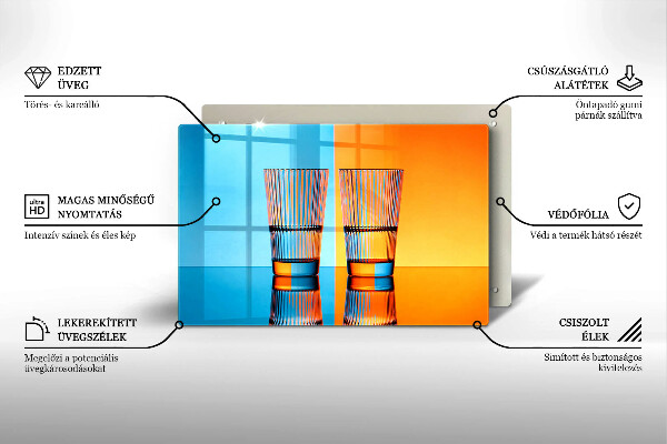 Tabla de cortar de vidrio Dos vasos de agua