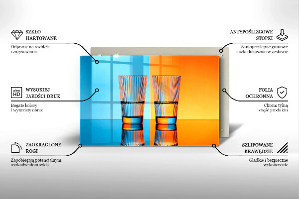 Tabla de cortar de vidrio Dos vasos de agua