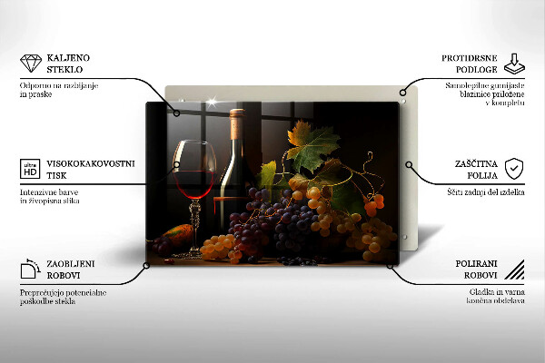 Tabla de cortar de vidrio Copa de vino y uvas