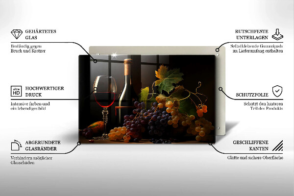 Tabla de cortar de vidrio Copa de vino y uvas