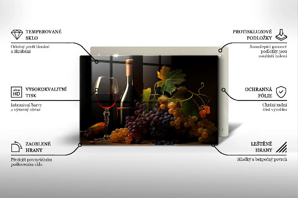 Tabla de cortar de vidrio Copa de vino y uvas