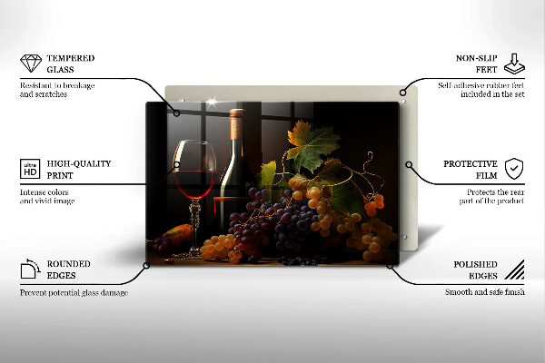 Tabla de cortar de vidrio Copa de vino y uvas