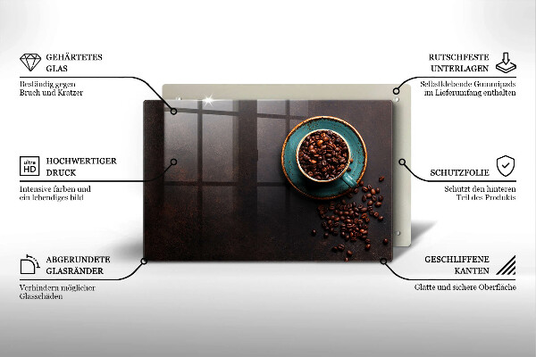 Tabla de cortar de vidrio Una taza de granos de café