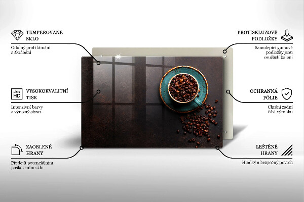 Tabla de cortar de vidrio Una taza de granos de café