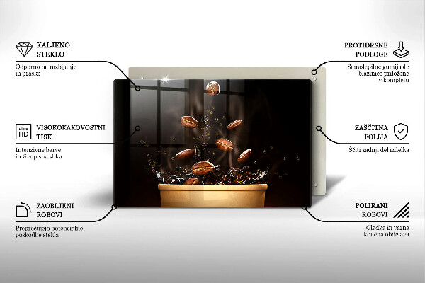 Tabla de cortar de vidrio Granos de café calientes